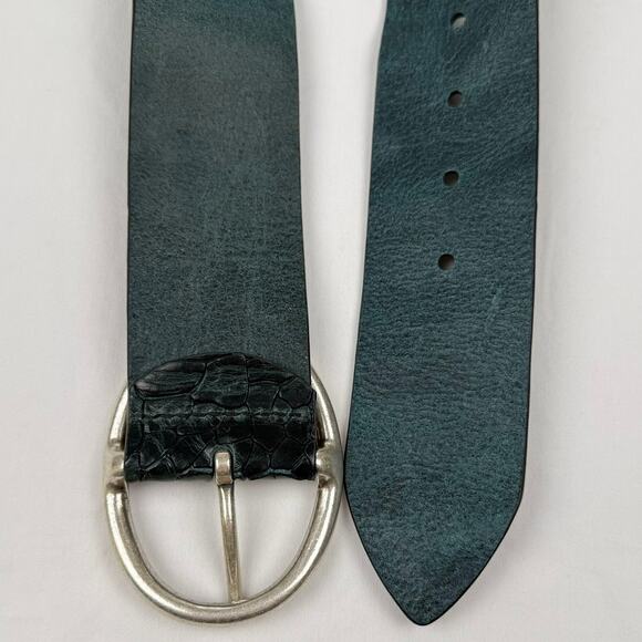 Orciani Croc Embossed Black Leather Belt Silver Buckle Made in Italy 75 US XS/2 main image 4